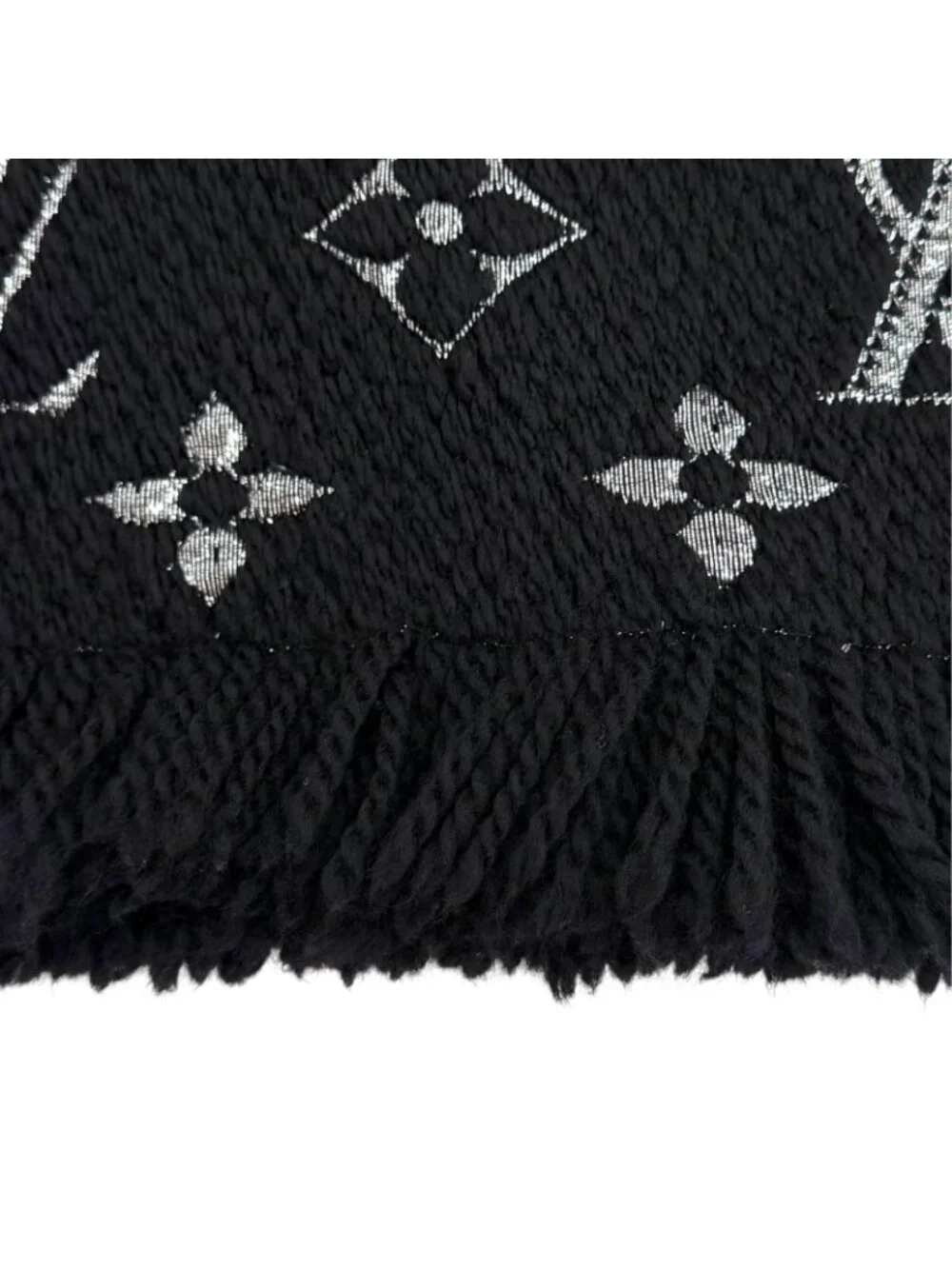 Louis Vuitton Logomania Scarf Shine Wool Silk Blend Black Silver